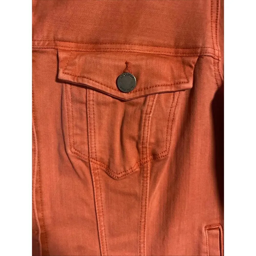 Liverpool Los Angeles Stretch Button Denim Jeans Jacket Coral Fins Womens Large - Picture 2 of 9